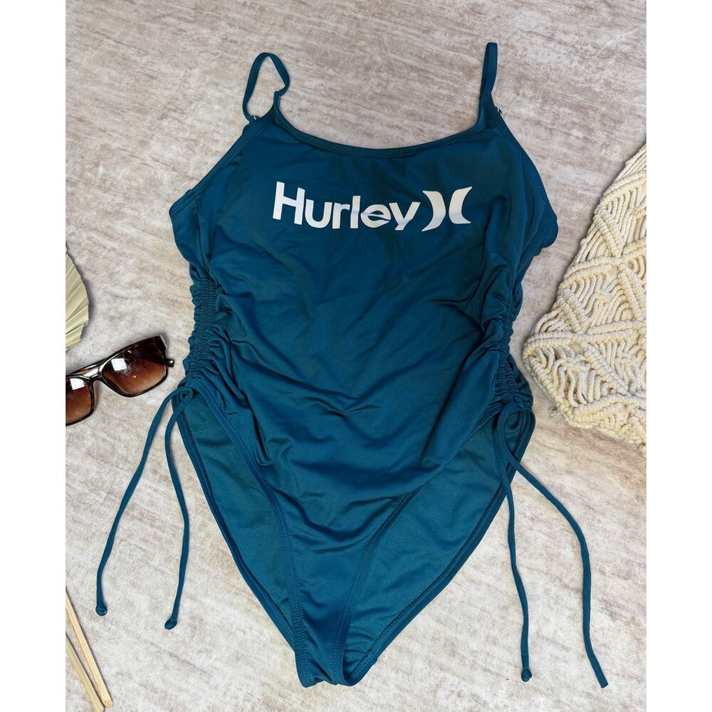 Hurley One Piece Bluish Green Adjustable Sides Women's Swimsuit with Logo